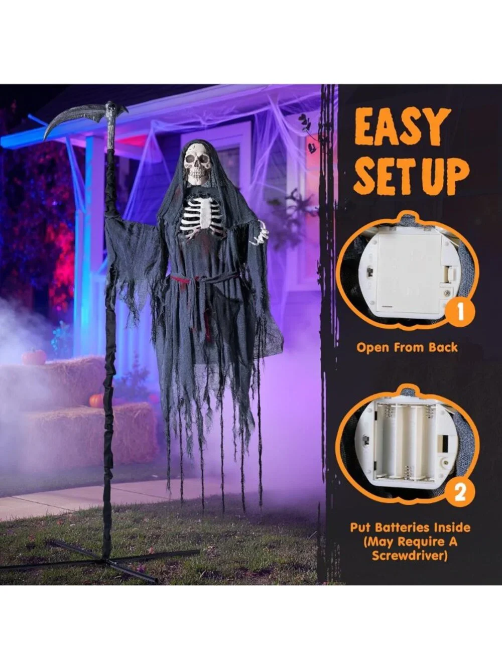 6 Ft Animated Flying Grim Reaper Halloween Decor with Sickle & Spooky Sounds